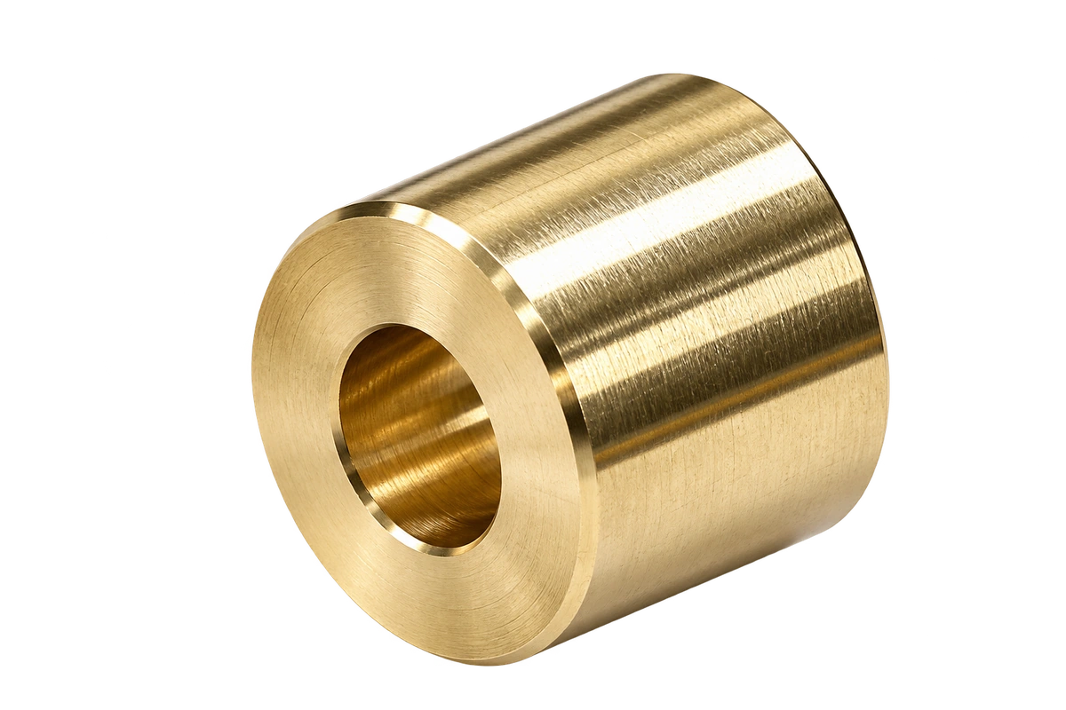 관통 보어와 정밀 선삭면이 있는 황동색 원통형 부싱 · Turned cylindrical bushing