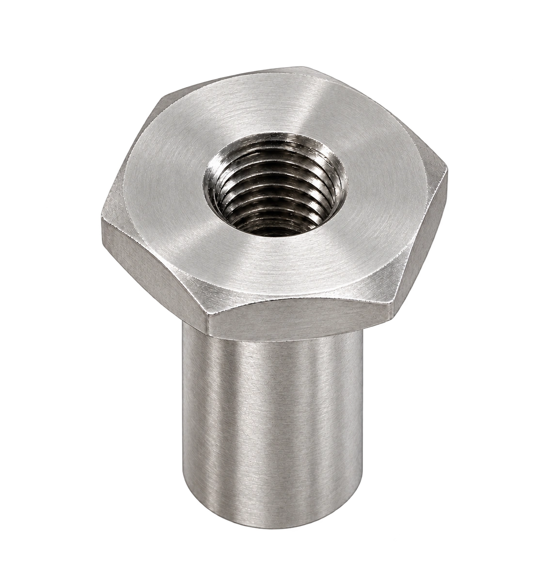 육각 플랜지와 내부 암나사가 있는 원통형 부품 · Hex sleeve nut with an internal thread